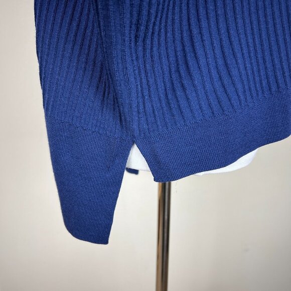 Nordstrom Collection Sweater Top Womens Large Blue Merino‎ Wool Dolman High Low - Picture 6 of 12